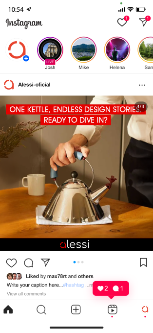 Second deliverable: Alessi's Instagram post showcasing the iconic kettle